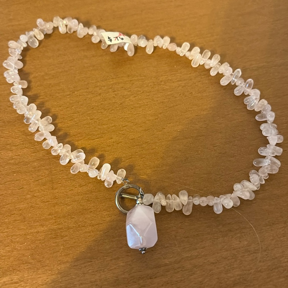 Silpada Retired Pink Rose Quartz Teardrop Stone 925 Sterling Silver Necklace